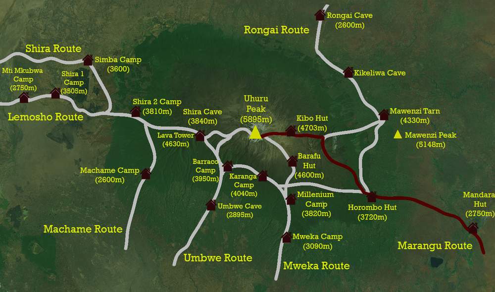 Routes for hiking Mt Kilimanjaro